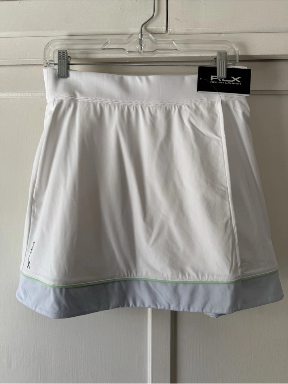 RLX Ralph Lauren White Tennis Skort with Light Blue Trim